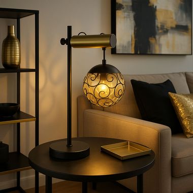 Table lamp, black, gold, height-adjustable, H 55 cm