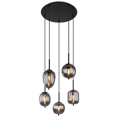 Lampada a sospensione, nero opaco, vetro fumé, H 150 cm