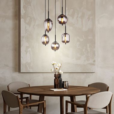 Suspension, noir mat, verre fumé, H 150 cm