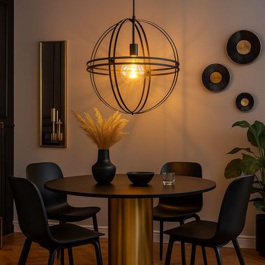 Hängeleuchte, Metall, Schwarz, Gitter Design, H 120 cm