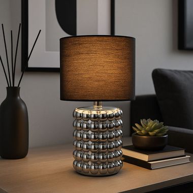 Tafellamp, keramisch textiel chroom, zwart, H 33 cm