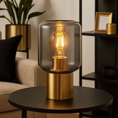 Lampe de table, métal verre laiton, H 24 cm