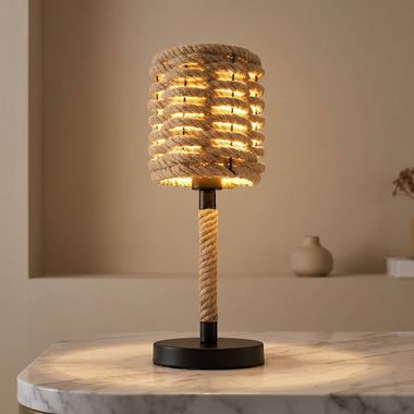 Tafellamp, geweven henneptouw, zwart, naturel, H 45 cm