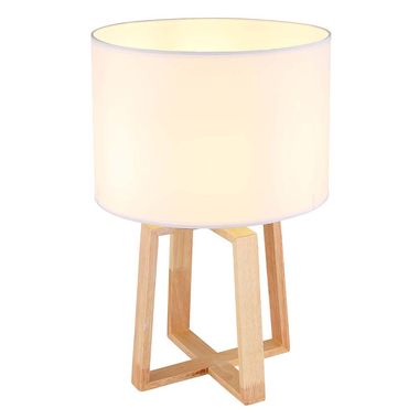 Tischleuchte, Holz, Textil, braun, weiß, silber, H 45 cm