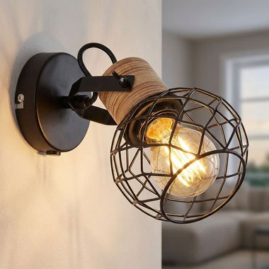 Applique mobile, bois, noir mat, marron, H 17,5 cm