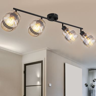 Deckenlampe, Spots flexibel, Glas, Lebensblumen-Dekor