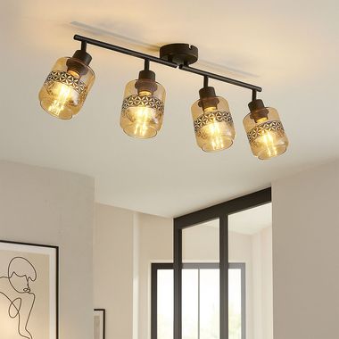 Deckenleuchte, 4-Flammig, Glas amber, beweglich, L 70,5 cm