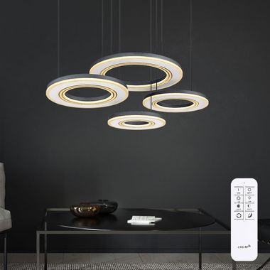 LED hanging light, dimmable, 4 rings, anthracite, white, H 120 cm