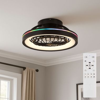 Ventilateur de plafond LED RGB, télécommande, dimmable, D 48 cm
