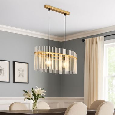 Pendant light, opal glass rods, gold, L 60 cm