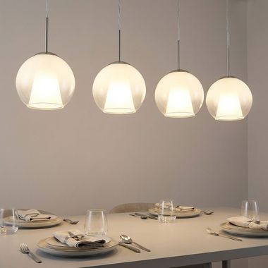 Lampa wisząca, 4-płomienna, szklana kula, opal, L 100 cm
