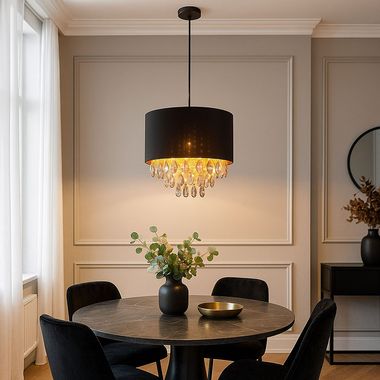 Pendant light, black gold, smoke-coloured crystals, H 120 cm