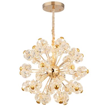 Pendant lamp, metal, gold color, glass crystals, D 80 cm