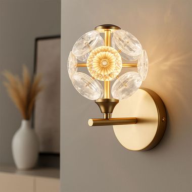 Lampa ścienna LED, kryształy, złoto, wys. 24 cm