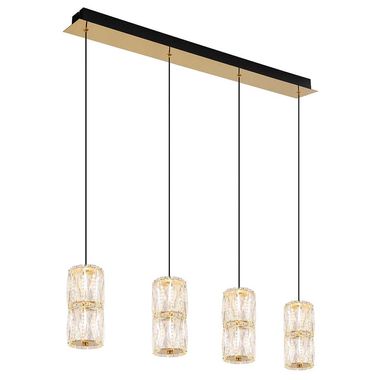 Suspension LED, cristaux de verre, 3 lampes, or, H 150 cm