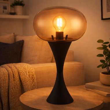 Lampe de table, noir, verre fumé, H 36,9 cm