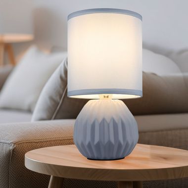 Tischleuchte, Keramik, Textil, blau, H 23 cm