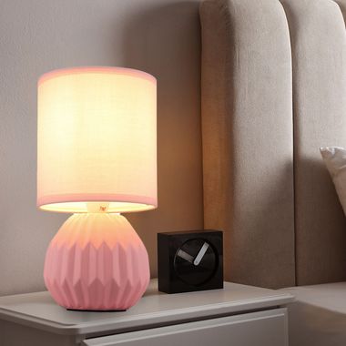 Lampe de table, céramique, textile, rose, H 23 cm