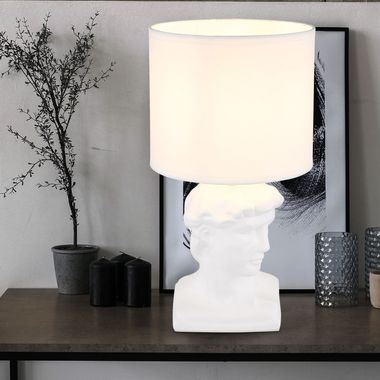 Lampe de table, statue, blanc, textile, H 33 cm