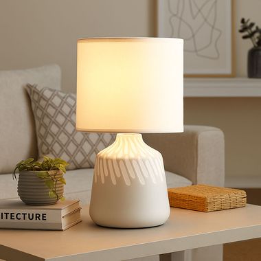 Tischleuchte, Keramik Textil, aschfarben, H 31,5 cm