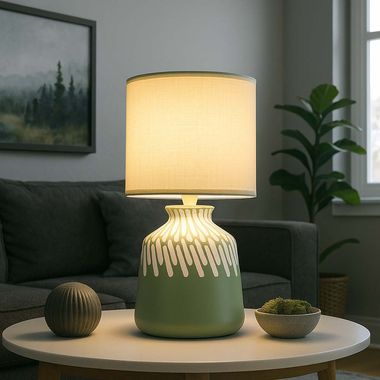 Tafellamp, keramisch textiel, lichtgroen, H 31,5 cm