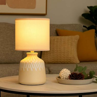 Tafellamp, keramisch textiel, currykleurig, H 31,5 cm