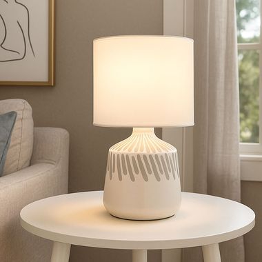 Lampada da tavolo, ceramica tessile, bianco, H 31,5 cm