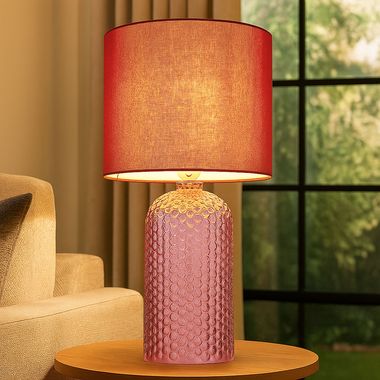 Lampe de table, verre textile, rouge, H 50 cm