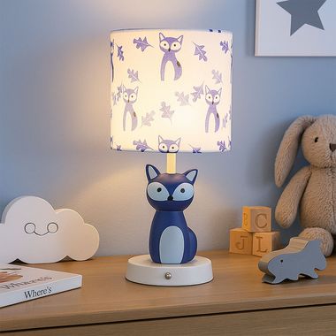 Lampada da tavolo a LED per bambini, blu volpe, touch dimmer, H 33,5 cm