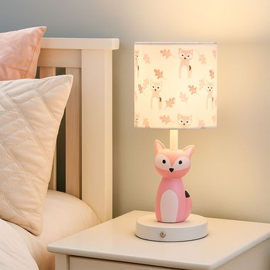 Lampada da tavolo a LED per bambini, rosa volpe, touch dimmer, H 33,5 cm
