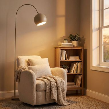 Bogenstehlampe, Metall, sandfarben, H 150cm