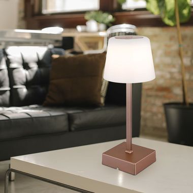 Lampe à poser LED, champagne, opale, variateur tactile, pile, H 25,5 cm