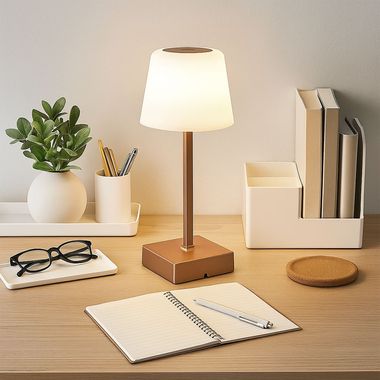 LED table lamp, champagne, touch dimmer, rechargeable battery, H 25.5 cm