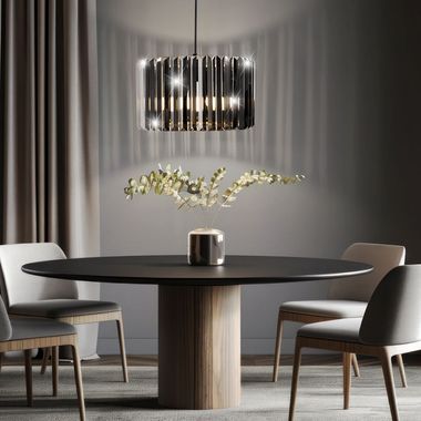 Lampe à suspendre, aspect bois, cristal fumé, H 120 cm