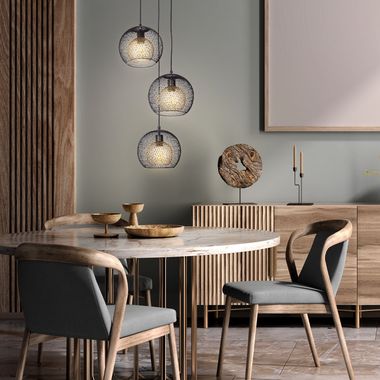 Suspension, 3 lampes, grille, noire, D 44 cm
