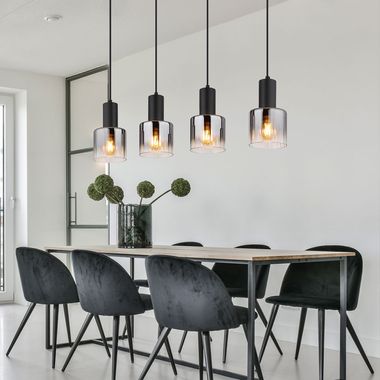 Suspension, 4 lampes, verre fumé, noir, L 74 cm