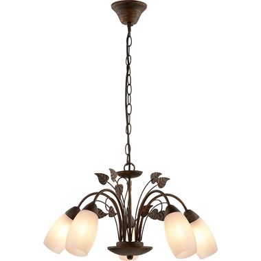 Lampadario, 5 luci, vetro alabastro, ruggine, D 50 cm