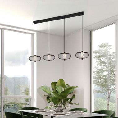 LED hanglamp, zwart, metalen gaas, H 150 cm