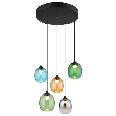 LED hanglamp, zwart, glas, veelkleurig, H 150 cm