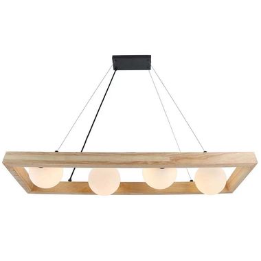 Pendelleuchte, Glas, Holzlampe, H 150 cm