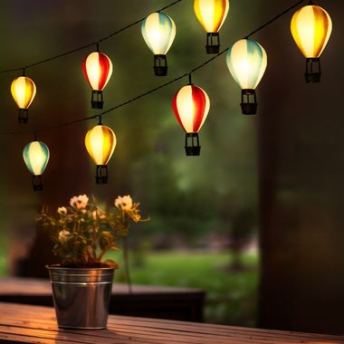 LED solar light, fairy lights, hot air balloons, IP44, L 390 cm