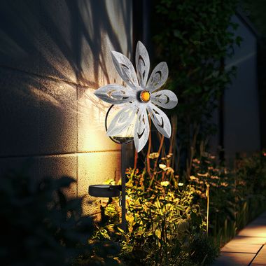 LED Solarleuchte, Glaskugel, Windrad, silbergrau, H 50 cm