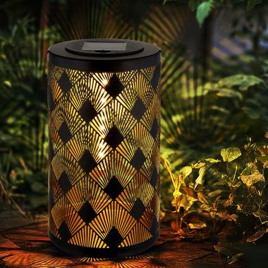 LED solar light, gold black, fire effect, lantern, H 32.5 cm