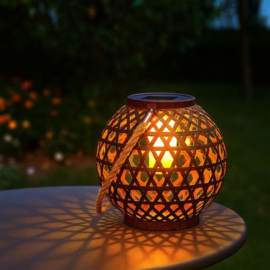 Lampe solaire à LED, boule, effet de feu, lanterne, H 36 cm
