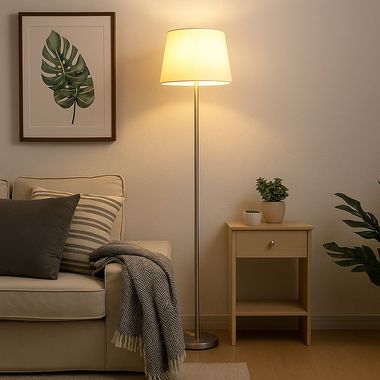 Stehleuchte, silber, Textil weiß, H 151 cm