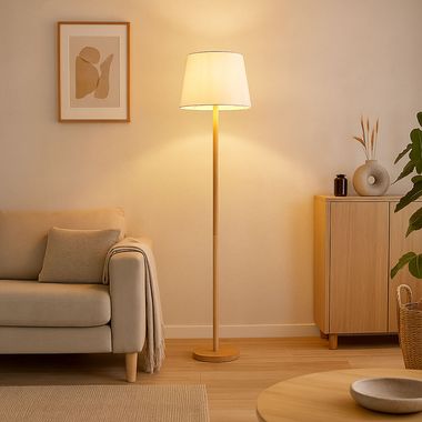 INNOVATE Lampada Da Terra A LED In Legno E Metallo Nero - Stile Industriale Retrò, 2 Luci E27 Con Interruttore, Altezza 150 Cm