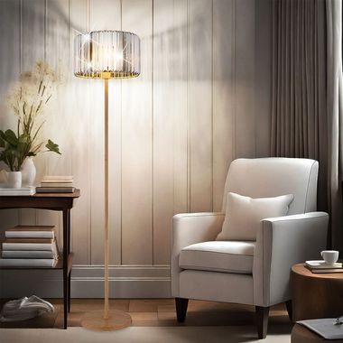 Floor lamp, metal wood look, smoked crystals, H 150 cm