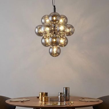 Hanging lamp, black metal, smoked glass, H 120 cm