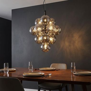 Hanging lamp, black metal, smoked glass, H 120 cm