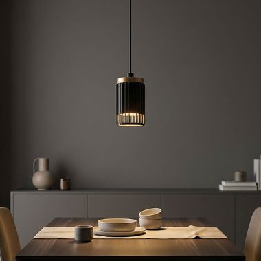 Lampada a sospensione, metallo nero oro, H 120 cm